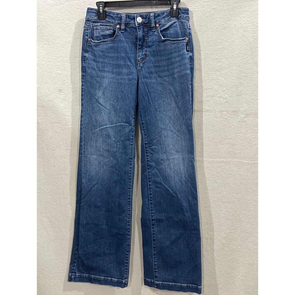 Silver Jeans Co Womens Wide Leg Mid Rise Medium Wash Denim Blue Jeans